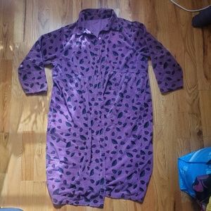 Vintage Purple Maxi Corduroy Jacket with Leaf Pattern, XXL